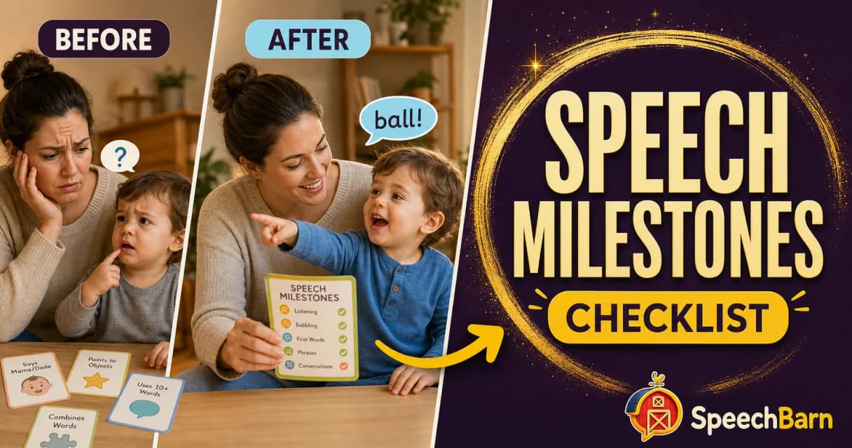 Speech milestones checklist thumbnail with parent and child milestone chart