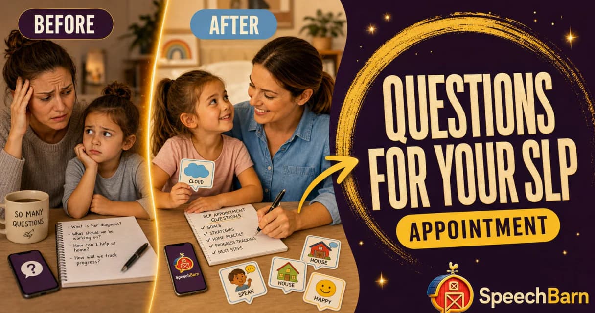 Questions to ask speech therapist thumbnail with parent appointment notes