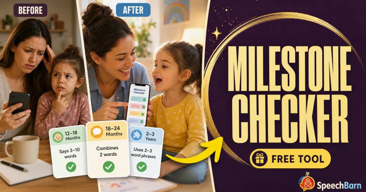 Speech milestone checker thumbnail with parent and child milestone cards