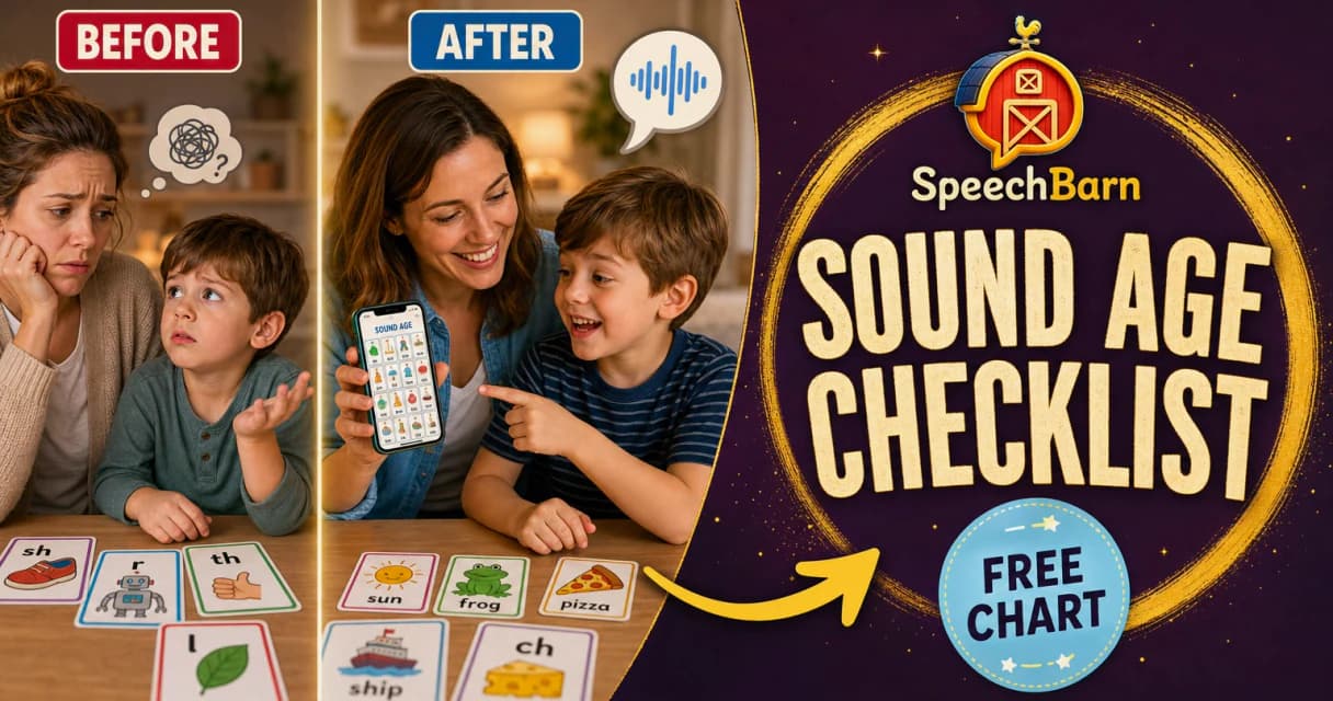 Speech sound age checklist thumbnail with bold sound chart text